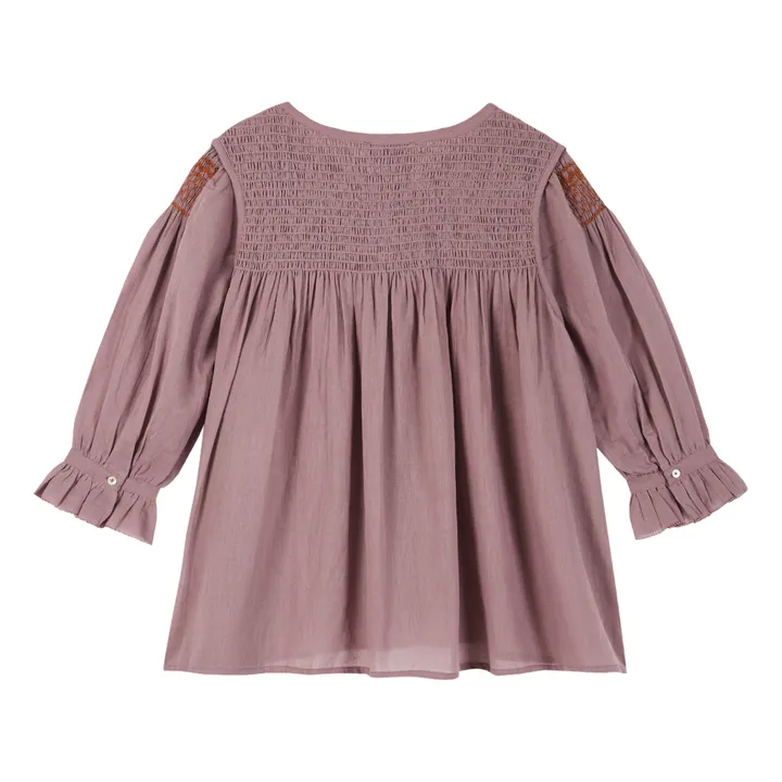 Blouse Smockée Brodée - Collection Femme  | Mauve- Image produit n°1