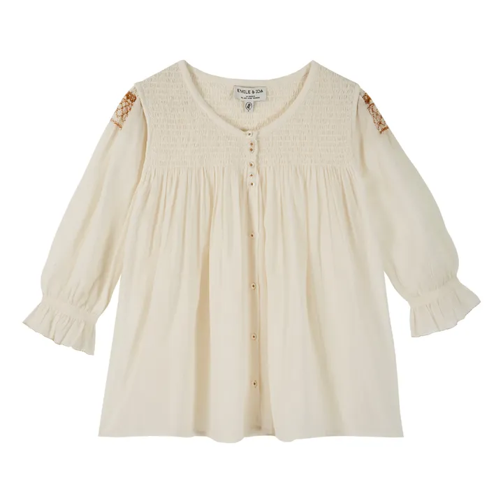 Blouse Smockée Brodée - Collection Femme  | Ecru- Image produit n°0