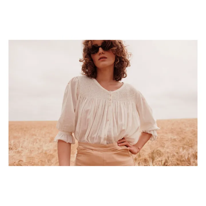 Blouse Smockée Brodée - Collection Femme  | Ecru- Image produit n°1