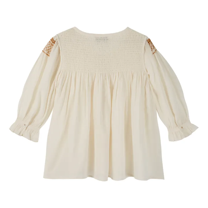 Blouse Smockée Brodée - Collection Femme  | Ecru- Image produit n°3