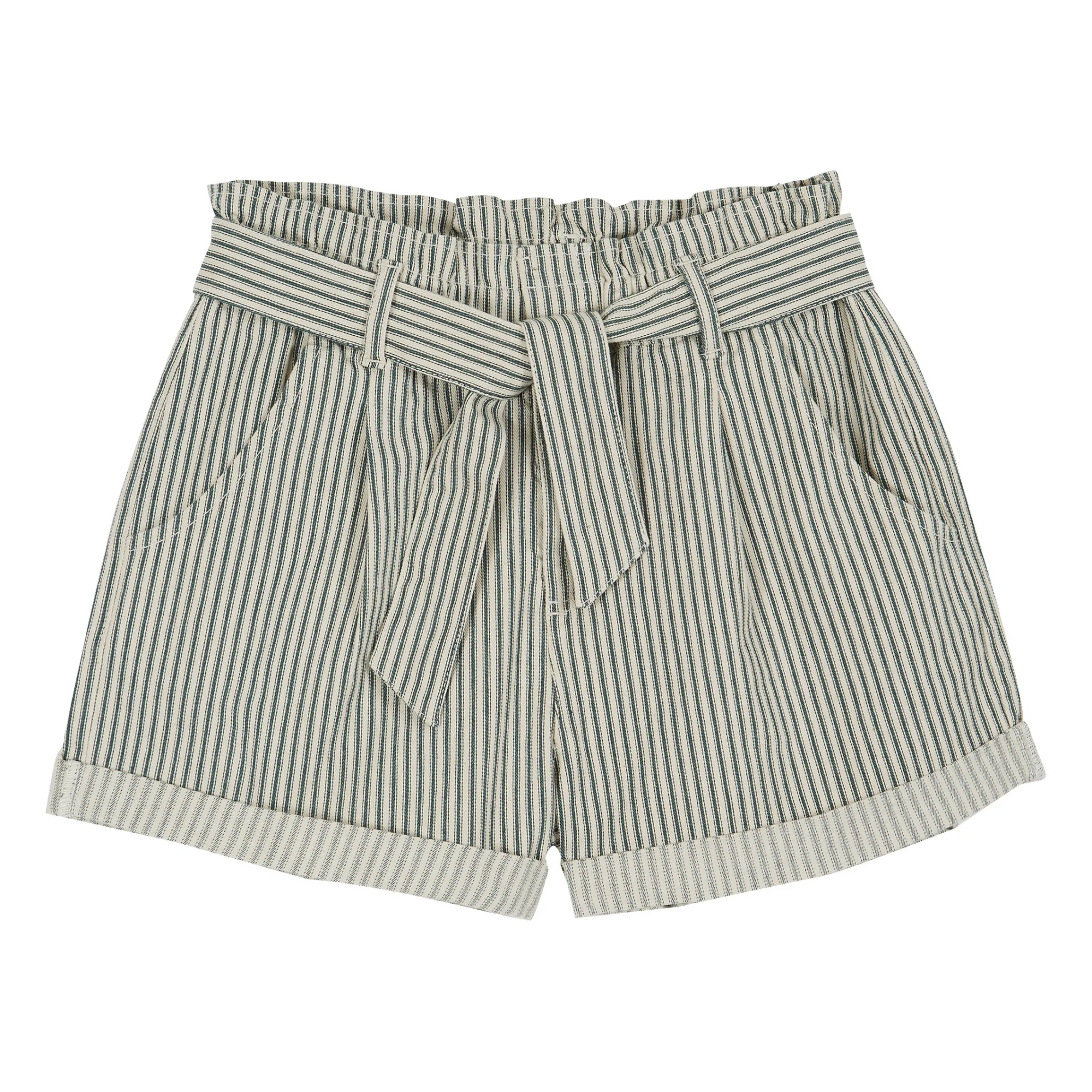 Emile Et Ida Green Striped Denim Shorts