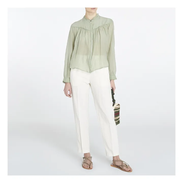 Blouse Mousseline de Coton et Soie | Vert de gris- Image produit n°1