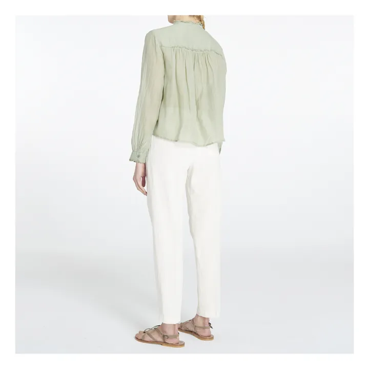 Blouse Mousseline de Coton et Soie | Vert de gris- Image produit n°3