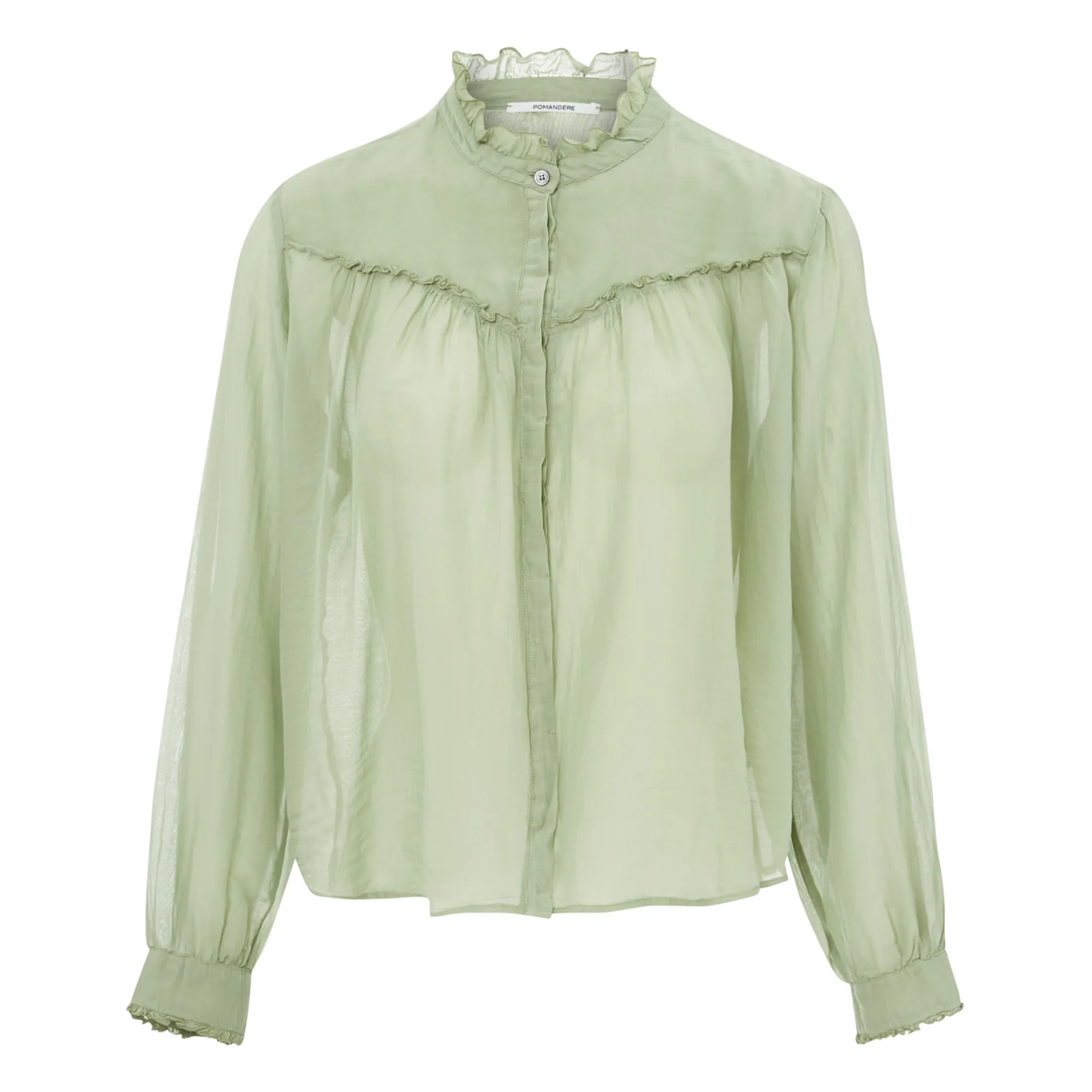 Pomandère Verdigris Cotton Muslin And Silk Blouse