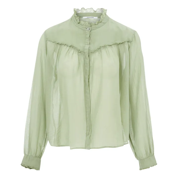 Blouse Mousseline de Coton et Soie | Vert de gris- Image produit n°0