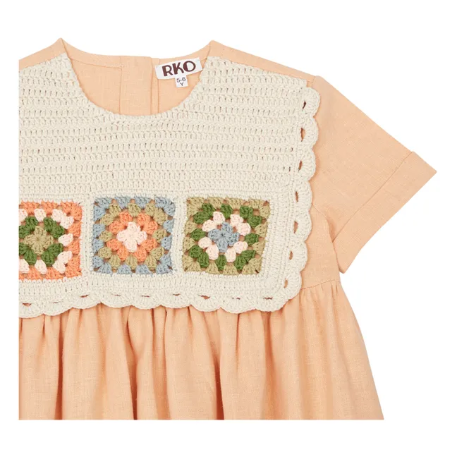 Linen Crochet Dress | Pale Pink