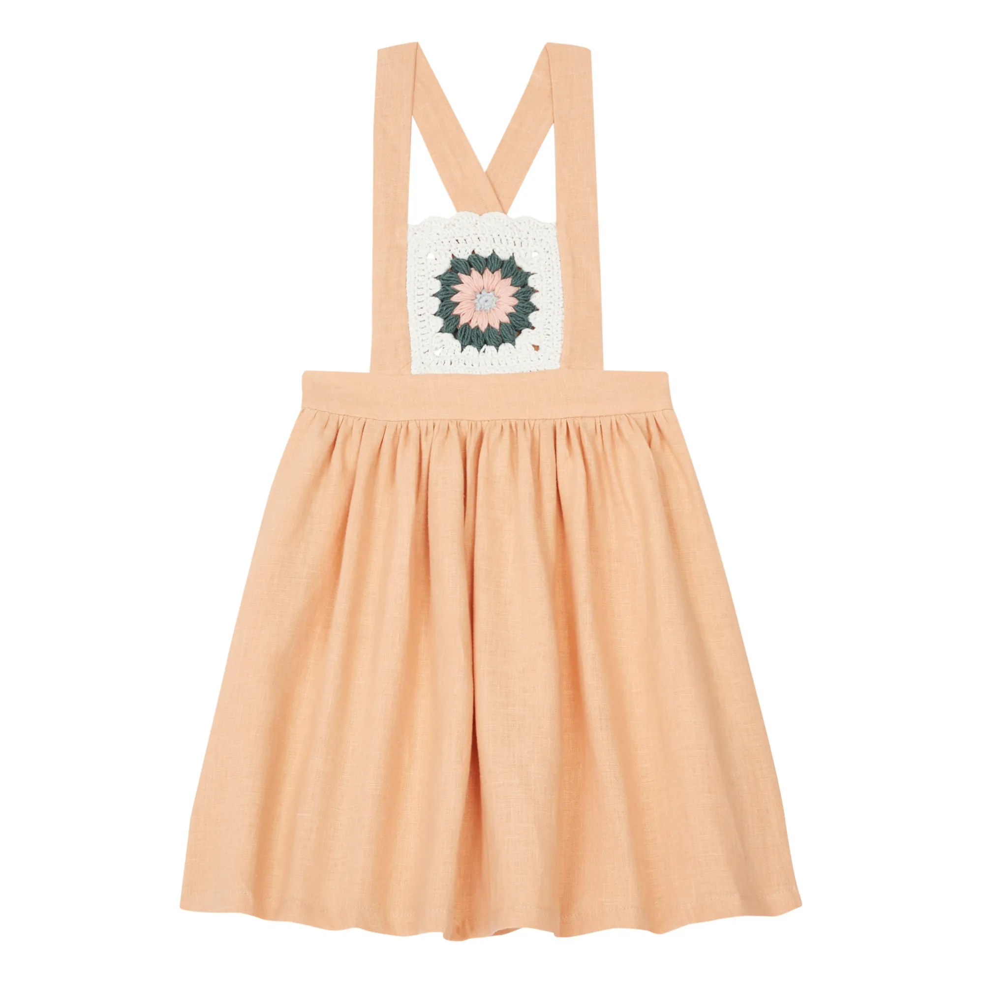 Rko Pale Pink Linen Crochet Pinafore Dress