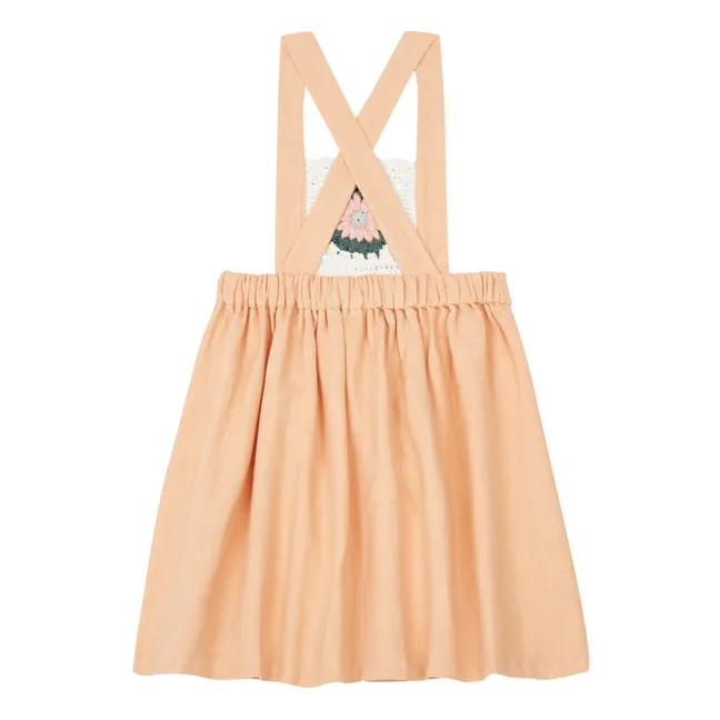 Linen Crochet Pinafore Dress | Pale Pink