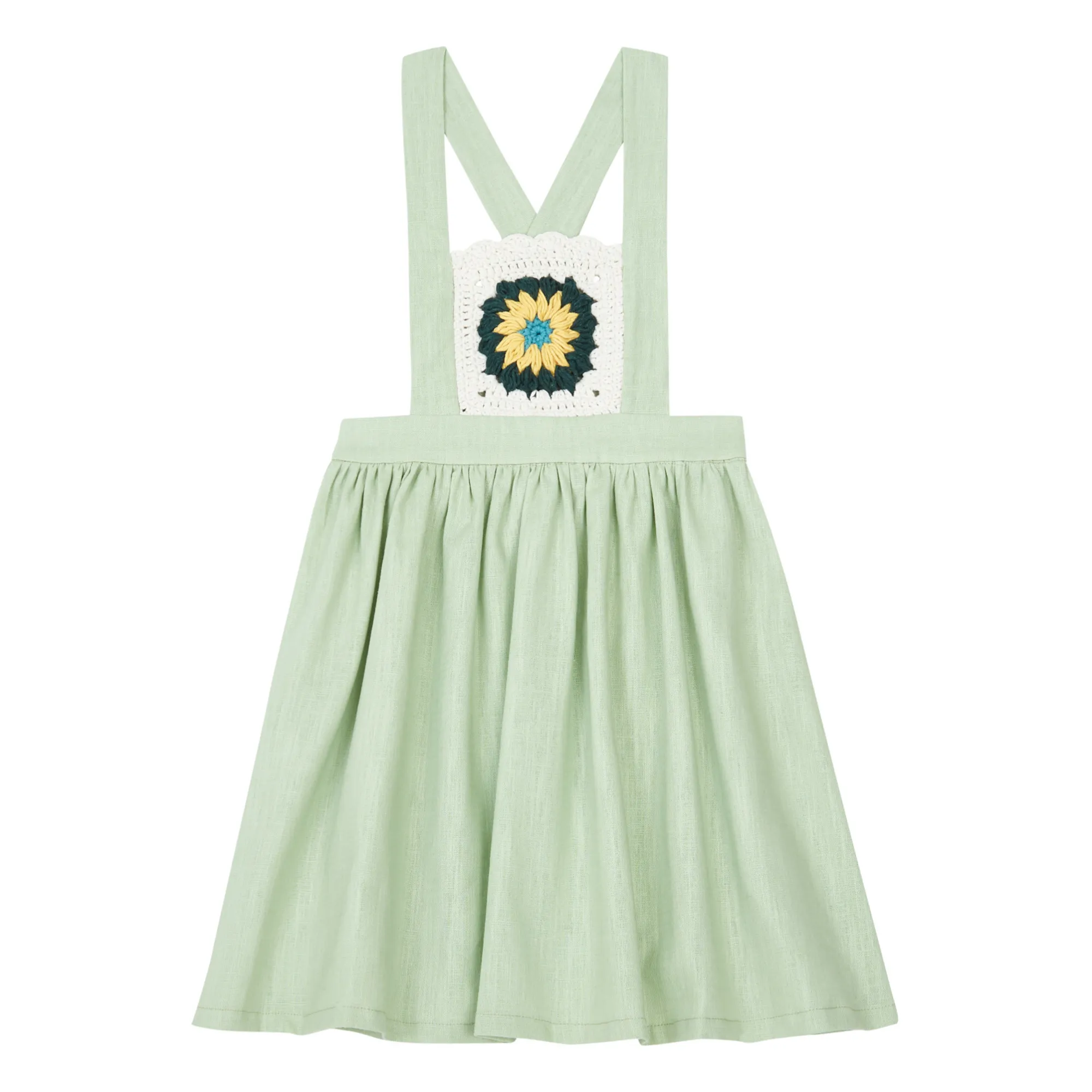 Rko Sage Linen Crochet Pinafore Dress
