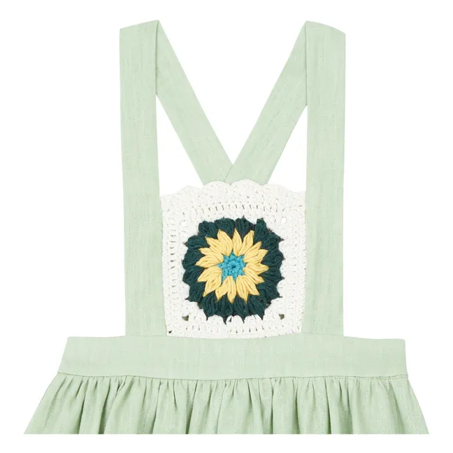 Linen Crochet Pinafore Dress | Sage