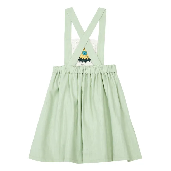 Linen Crochet Pinafore Dress | Sage