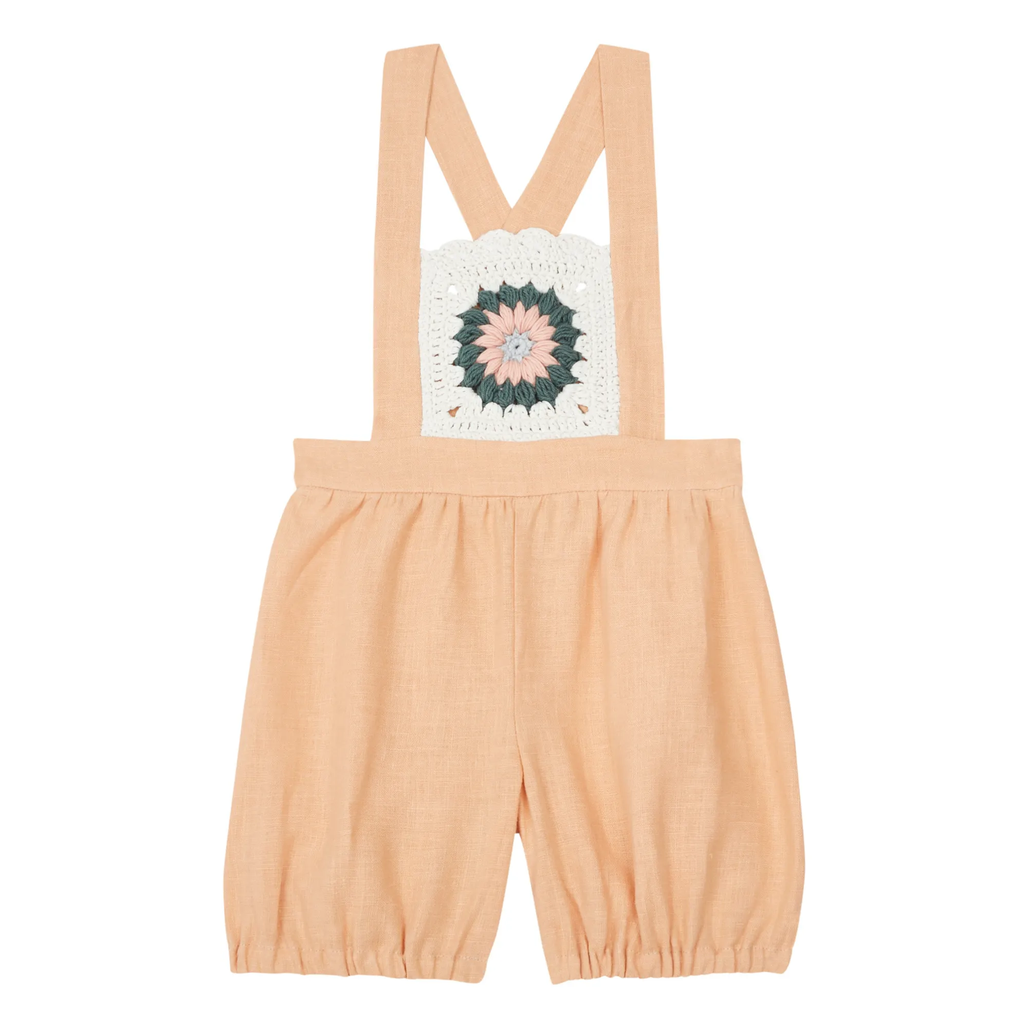 Rko Pale Pink Linen Crochet Dungarees