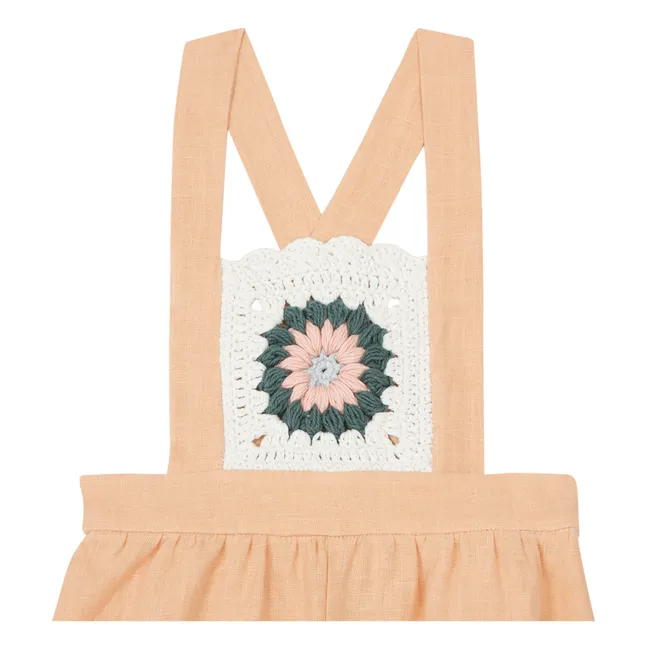 Linen Crochet Dungarees | Pale Pink