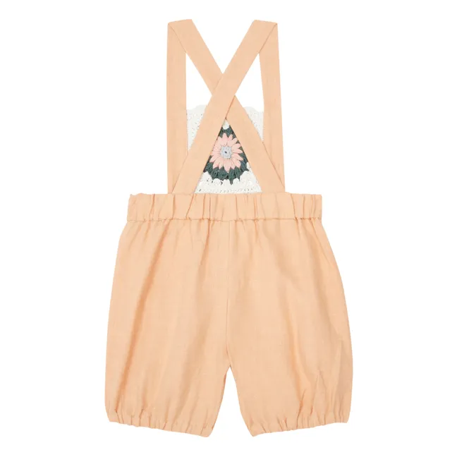 Linen Crochet Dungarees | Pale Pink