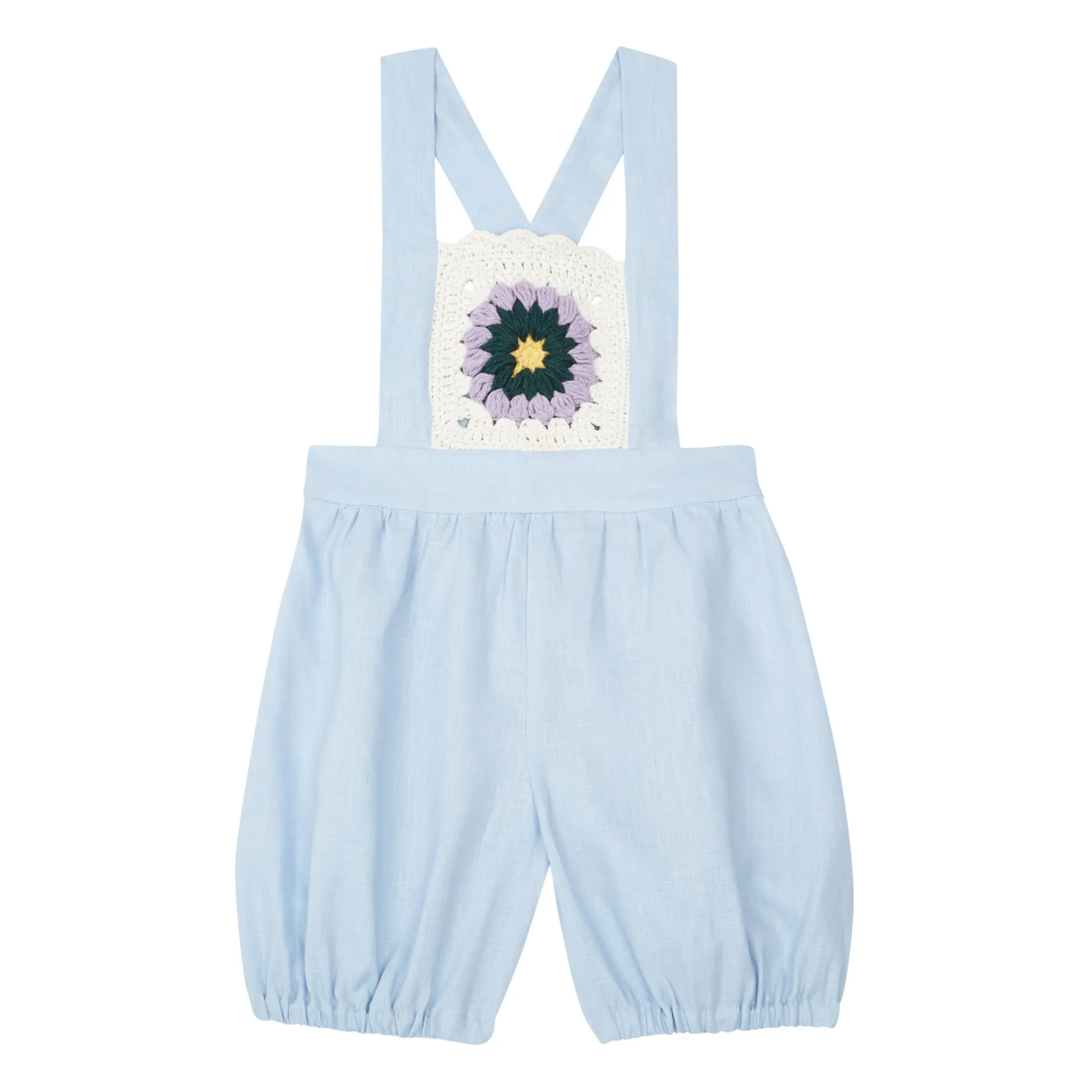 Rko Light Blue Linen Crochet Dungarees