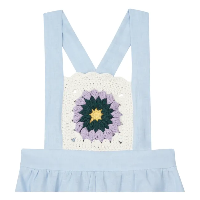Linen Crochet Dungarees | Light blue