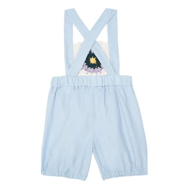 Linen Crochet Dungarees | Light blue