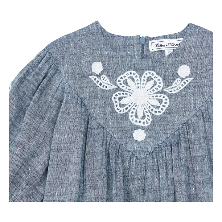 Blusa de lino bordada | Gris Jaspeado- Imagen del producto n°3
