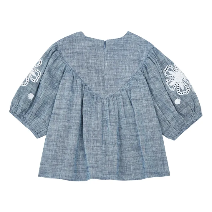 Blusa de lino bordada | Gris Jaspeado- Imagen del producto n°4