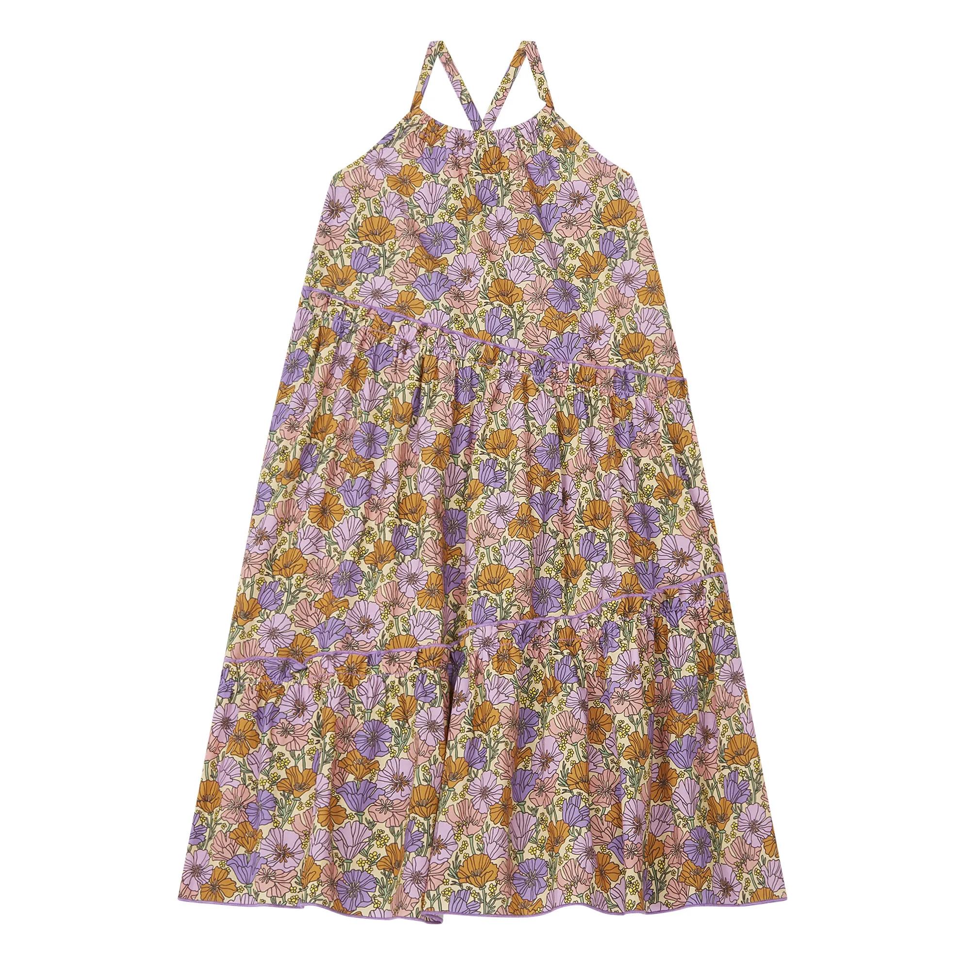 Hundred Pieces Orange Long Romance Flower Flowy Dress