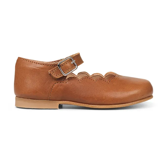 Scalloped Mary Janes | Cognac