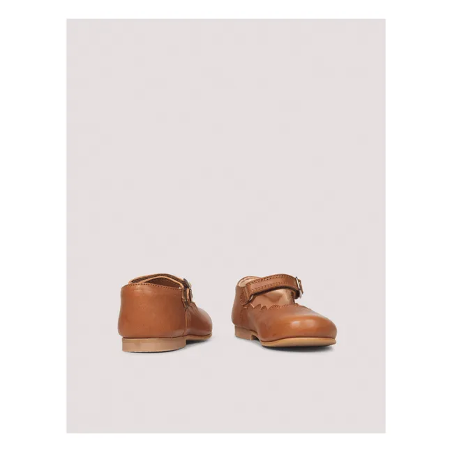 Scalloped Mary Janes | Cognac