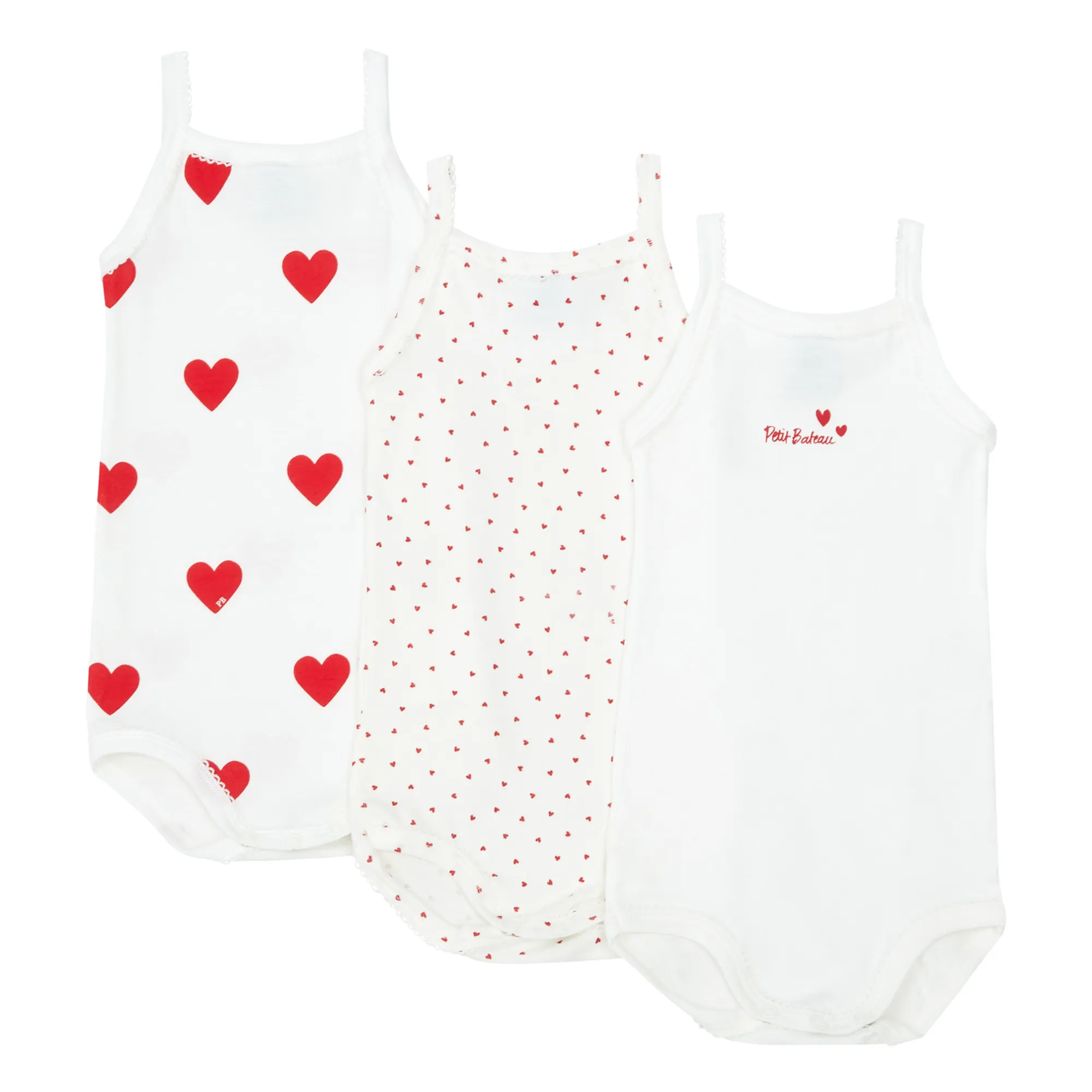 Petit Bateau Ecru Set Of 3 Organic Cotton Strappy Bodysuits