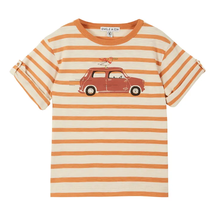 T-Shirt in cotone organico a righe Macchina | Arancione- Immagine del prodotto n°0