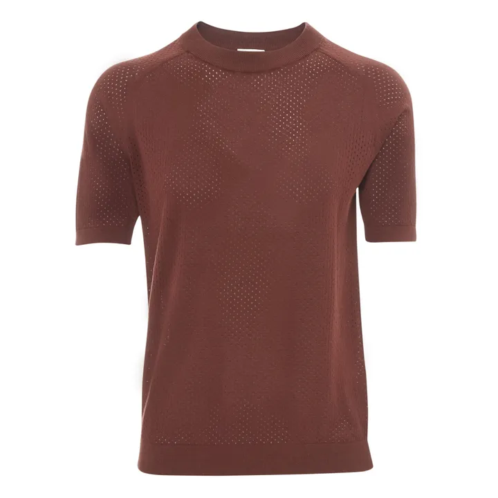 Feinmaschiges T-Shirt gepunktet aus Bio-Baumwolle - Damenkollektion | Braun- Produktbild Nr. 0