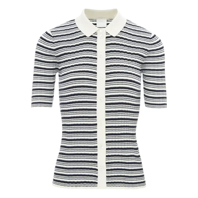 Organic Cotton Fine Knit Polo Shirt - Women's Collection | Ecru