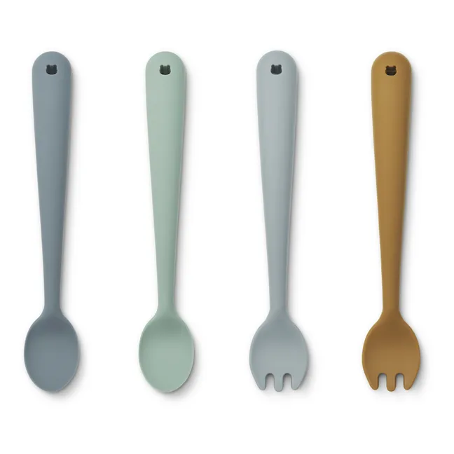 Silicone Cutlery - Set of 4 | Whale blue multi mix