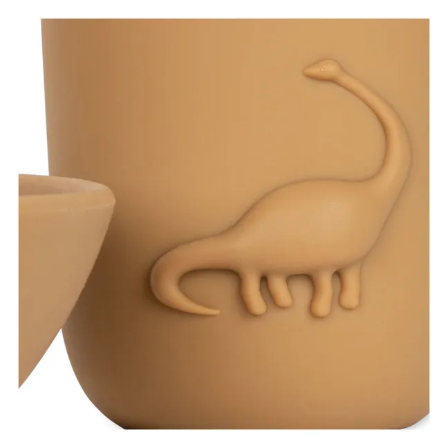 Plato y taza de silicona Dino | Almond