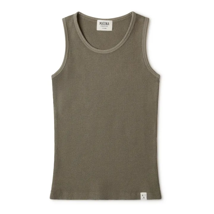 Organic Cotton Waffle Tank Top | Olive green- Product image n°0