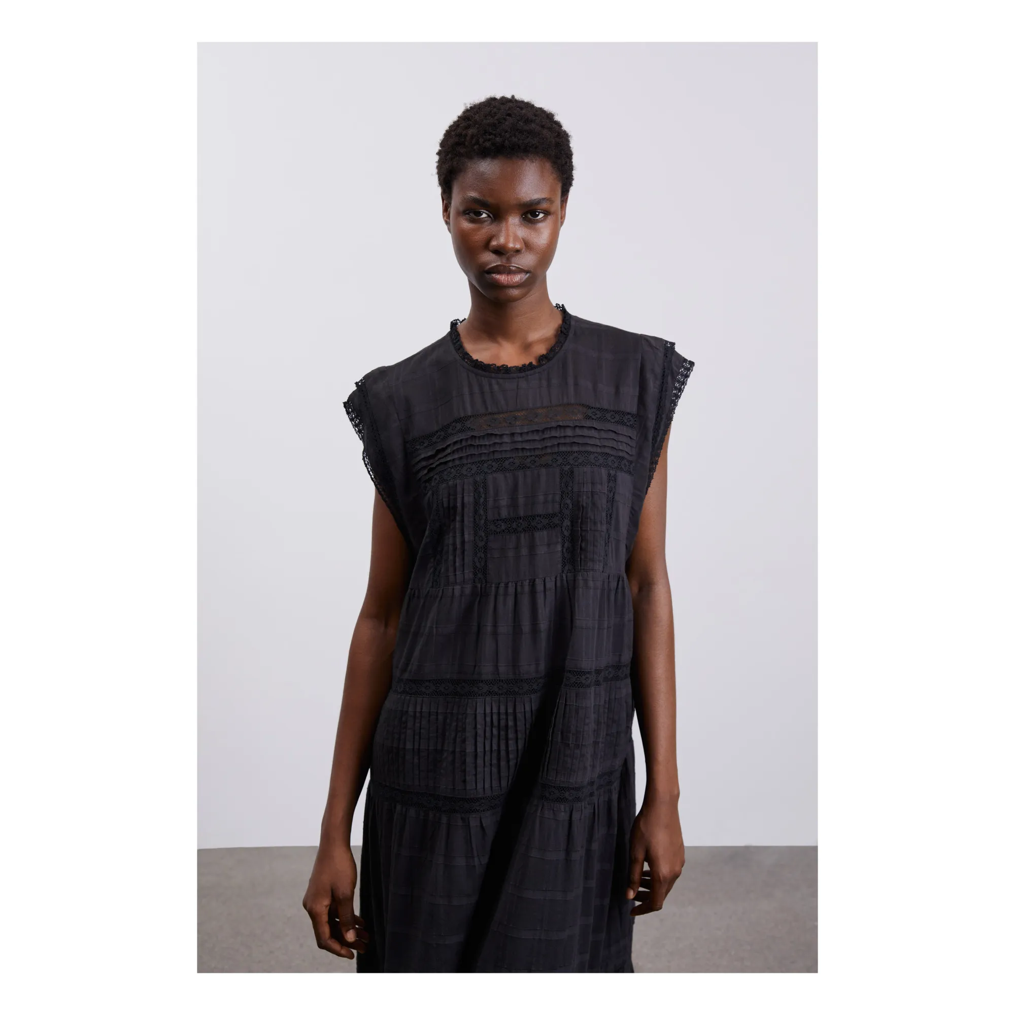 skall studio anjali cotton midi dress Skall Studio Anjali Short-Sleeve Lace-Detail Dress - Black