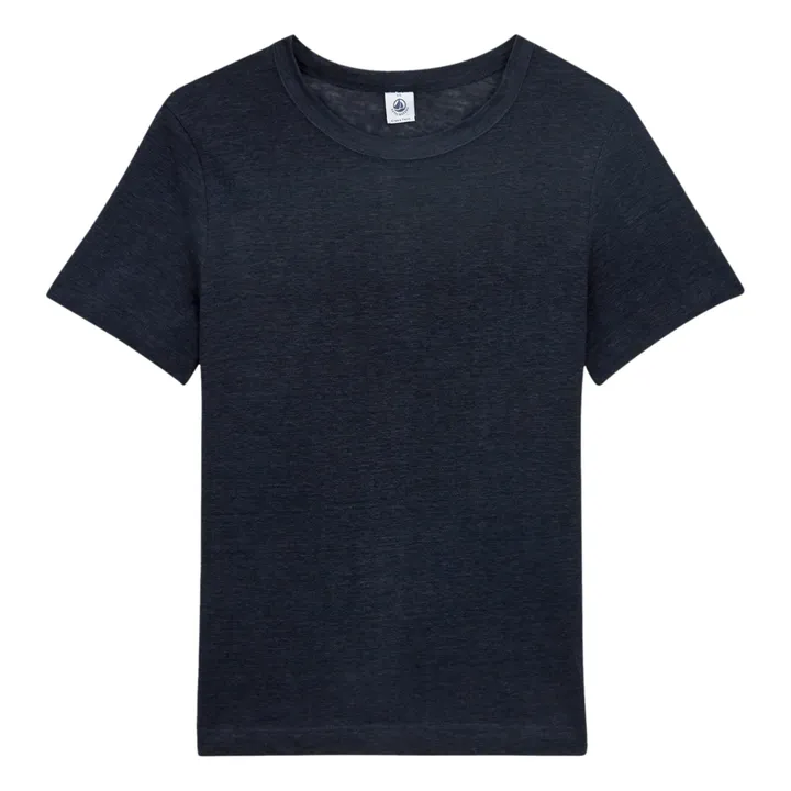 Petit Bateau T-shirt en Lin Collection Femme Bleu marine