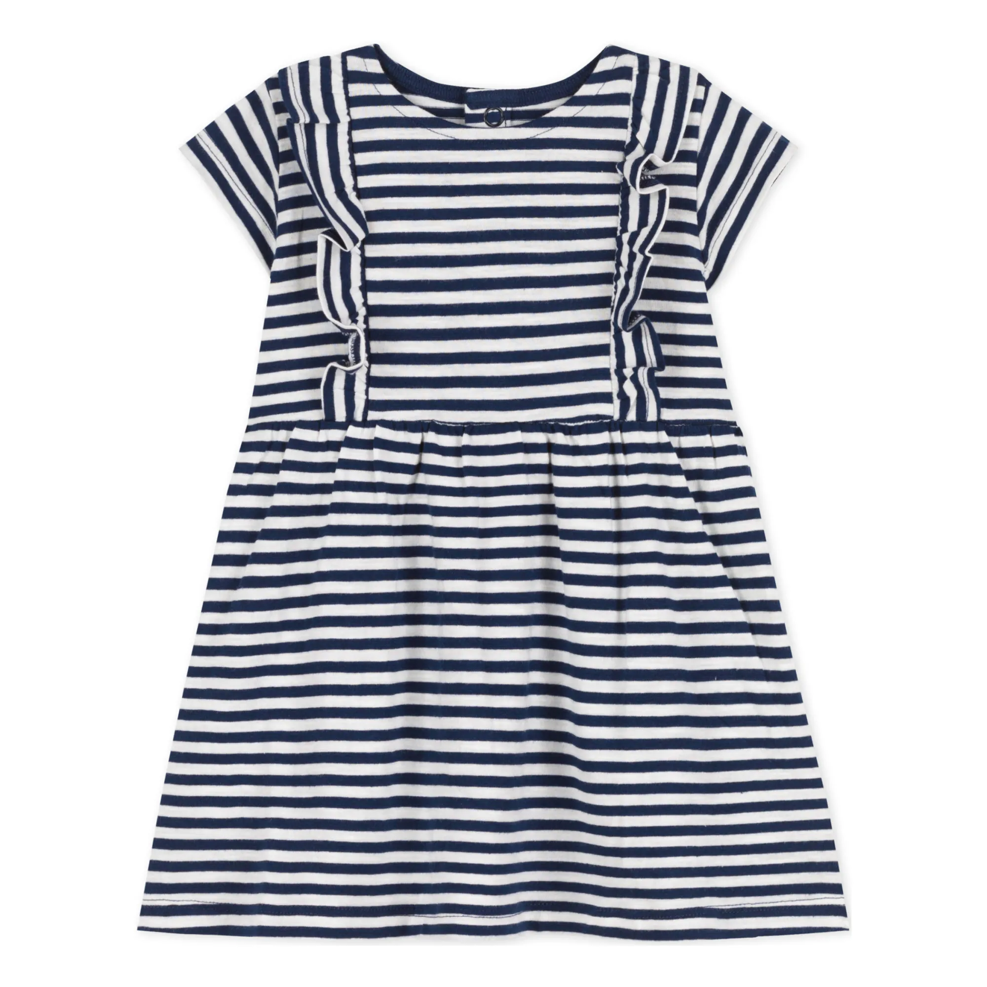 Petit Bateau Navy Blue Short Sleeved Ruffle Dress