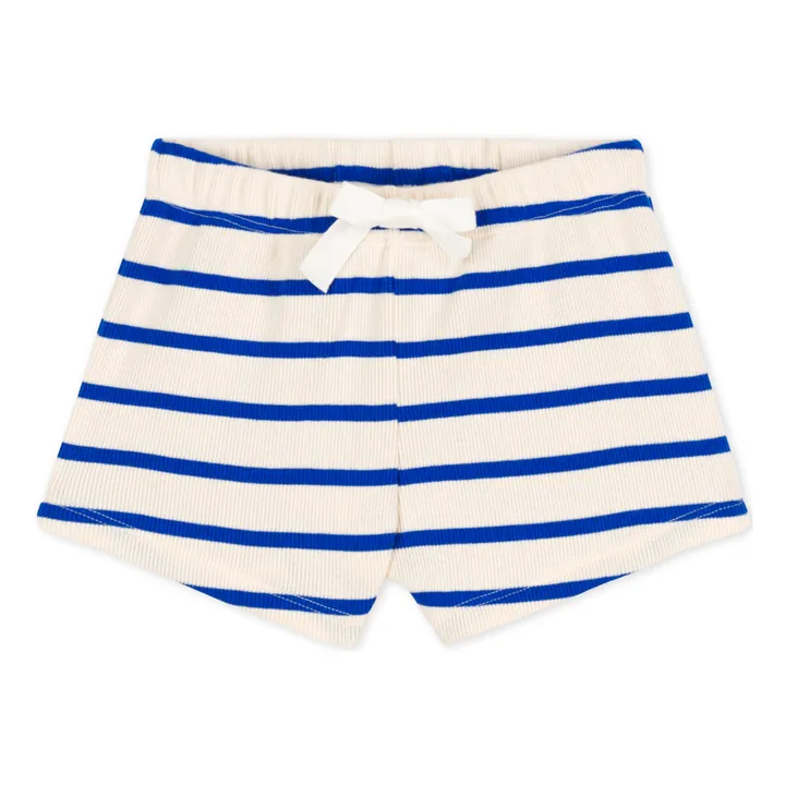Organic Cotton Striped Ribbed Knit Shorts | Blue- Product image n°0