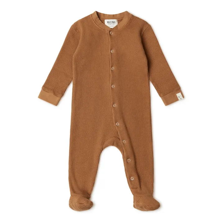 Pyjama à Pieds Coton Bio Côtelé Lotte | Camel- Image produit n°0