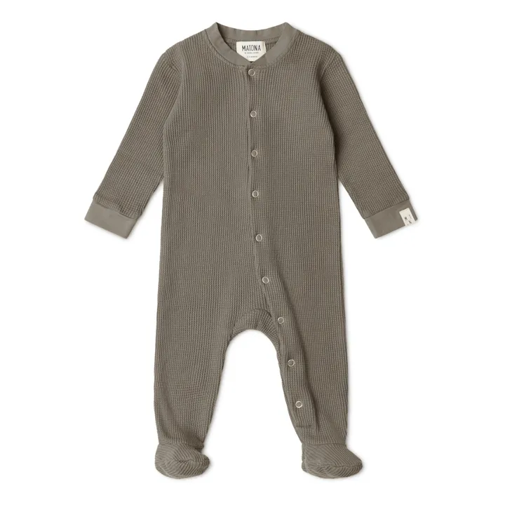 Pyjama mit Füßchen strukturiert Bio-Baumwolle | Grün- Produktbild Nr. 0