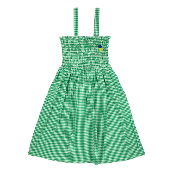 Top con bretelle in cotone e lino Vichy | Verde- Immagine del prodotto n°0