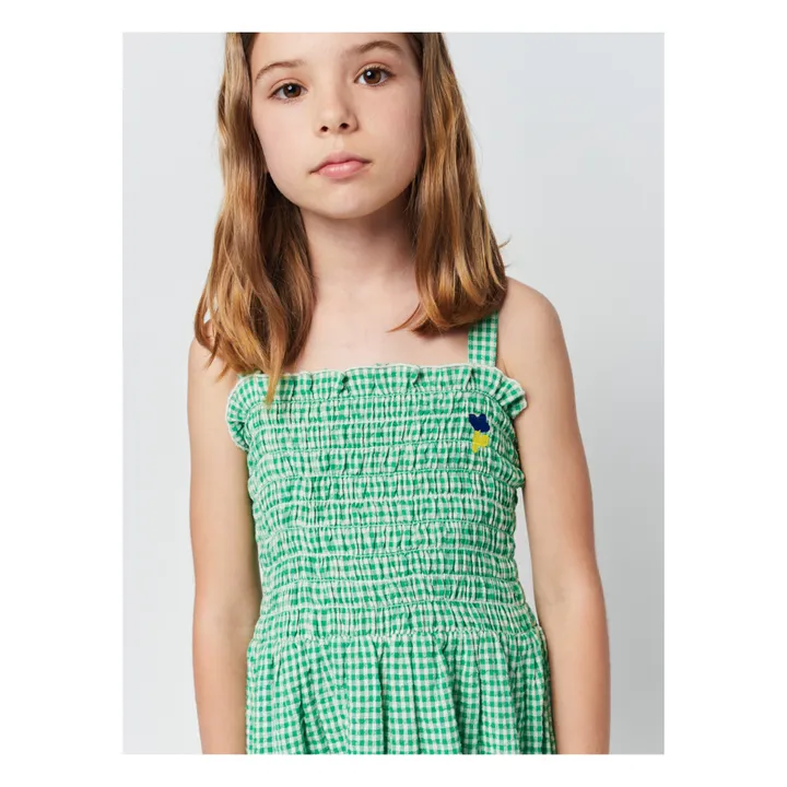 Top con bretelle in cotone e lino Vichy | Verde- Immagine del prodotto n°3