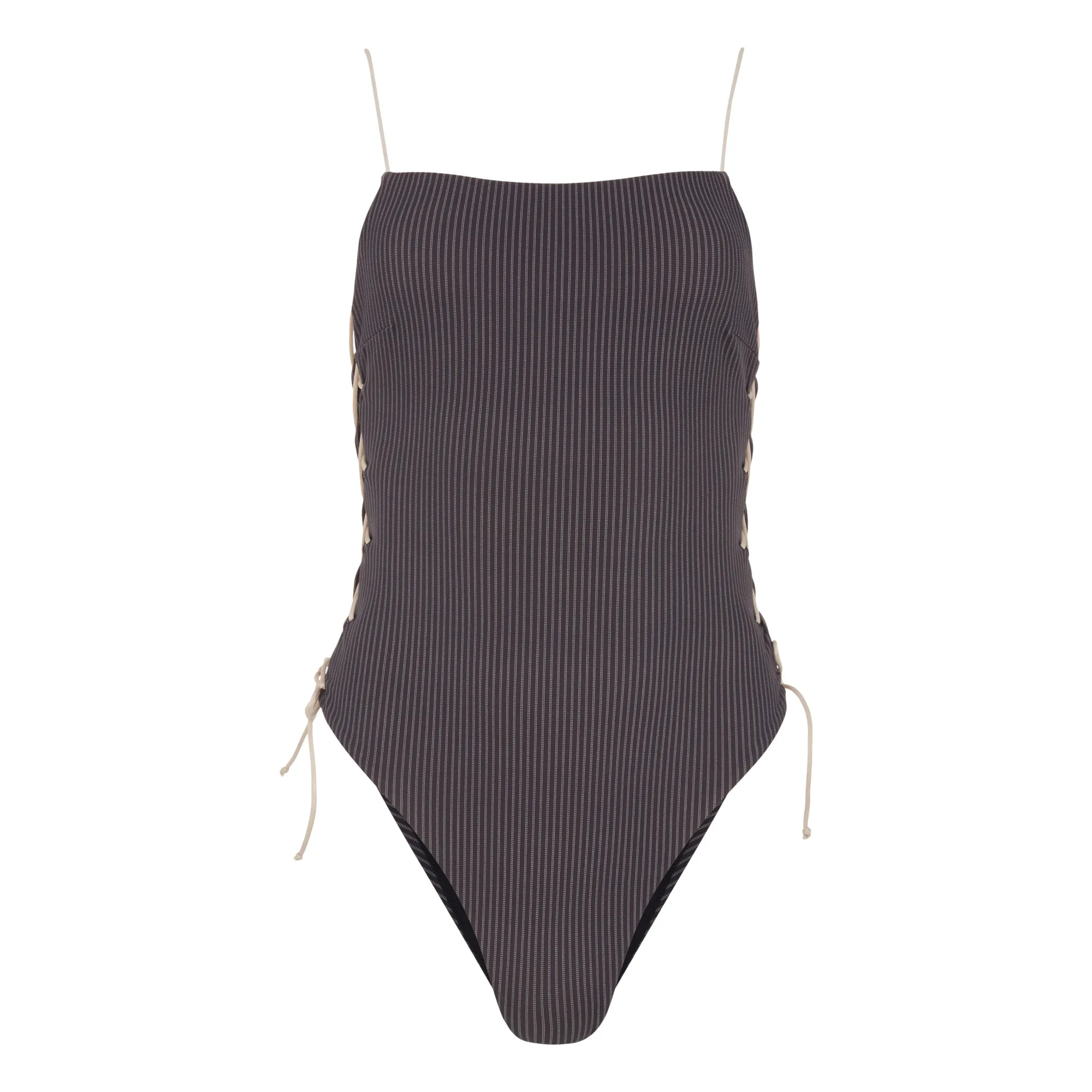 Ziah Black Goulue One-Piece Swimsuit Stripes Recycled Materials