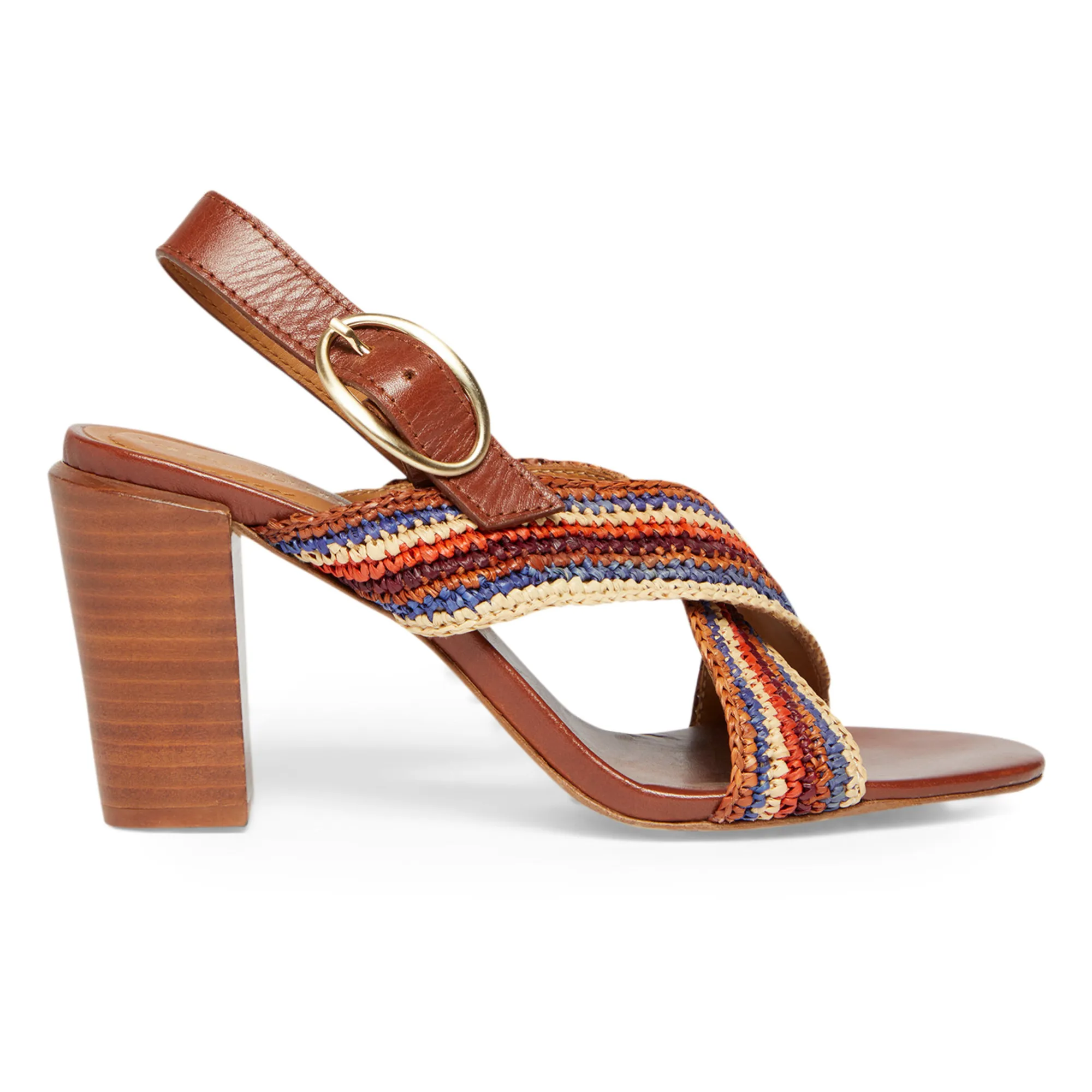 Vanessa Bruno Camel 80Mm Striped Raffia And Leather High Heels Sandals