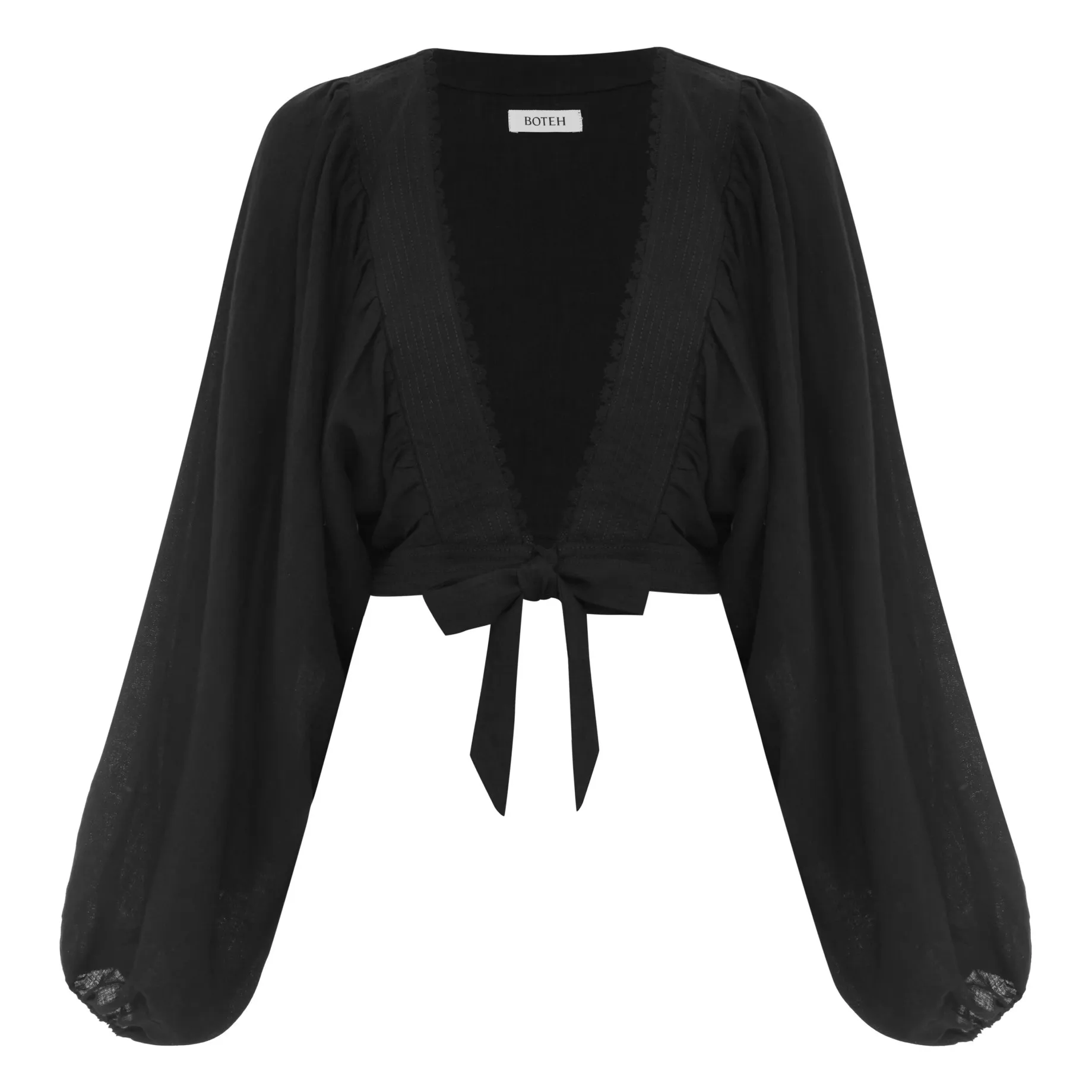 Boteh Black Batwing Linen Top