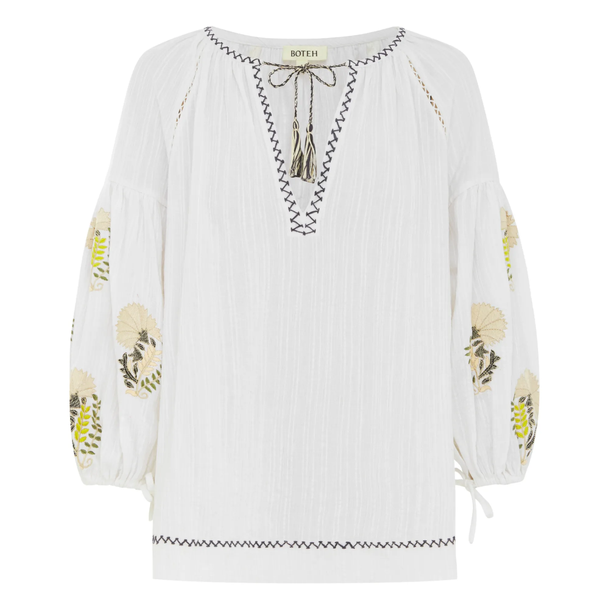 Boteh White Amaryllis Smocked Blouse