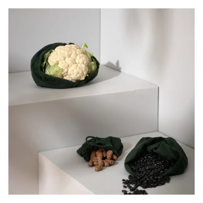 Food bag in cotone bio - Set di 3 | Verde scuro