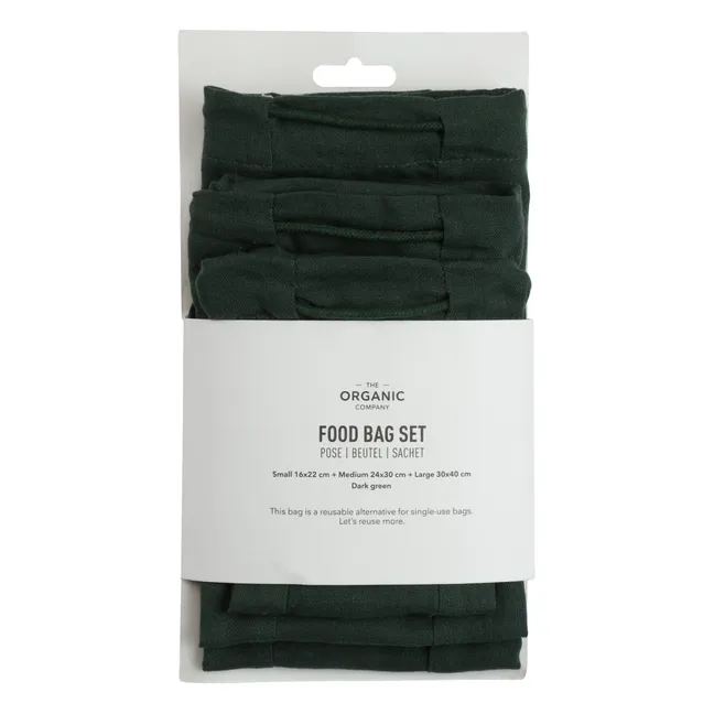 Bolsa para alimentos de algodón orgánico - Juego de 3 | Verde Oscuro