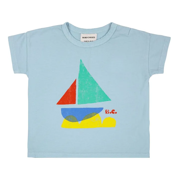 Camiseta de algodón orgánico con estampado de barco | Azul Cielo- Imagen del producto n°0