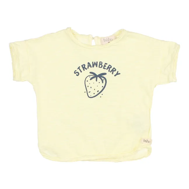 Organic Slub Cotton Strawberry Baby T-Shirt | Pale yellow