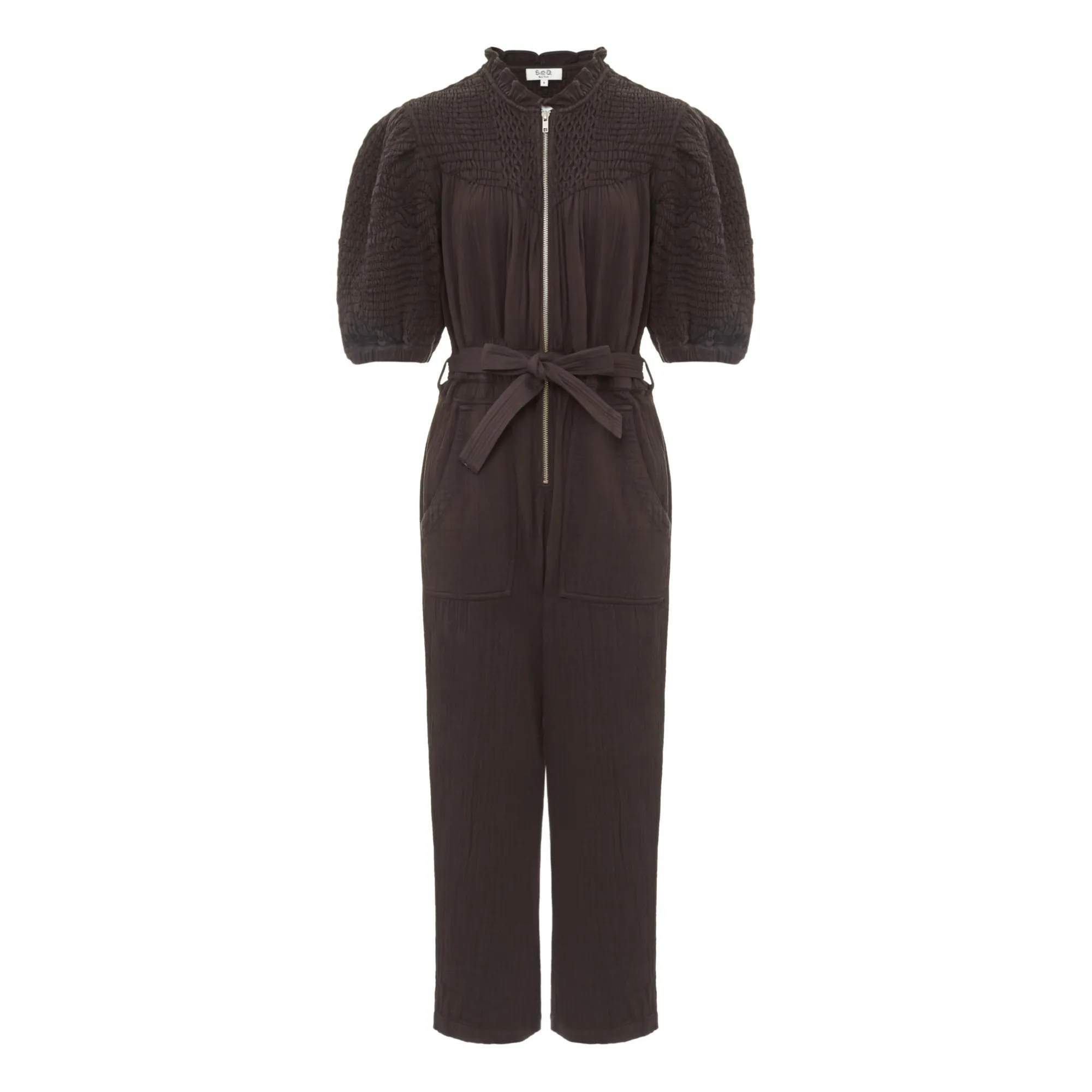 Sea Ny Brown Casey Smocked Jumpsuit